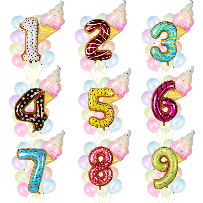 Поничка Бонбони, Сладолед Фолио Балони Baby Shower Рожден Ден Украси деца 1 2 3 4 5 6 7 8 9 години Цифрова Балон globos