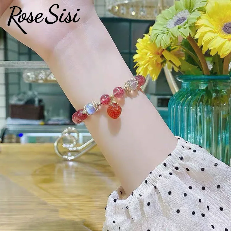 Роза сиси Япония и Корея ягоди кристална гривна за жени ахат ръчна дантела цвете, висулка транспорт морска звезда бижута подарък