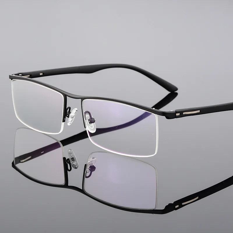 Очила с Рамки от алуминиеви Browline Frame Мъжки слънчеви Очила в Бизнес Стил с Половин Рамки с кутия пролетта Панти Правоъгълни Очила
