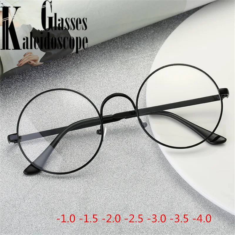 0-1.0-1.5-2.0-2.5-3.0-3.5-4.0 Готови Очила за Късогледство Мъжки Анти-сини леки Кръгли Недалновидни Очила Дамски Vintage слънчеви Очила