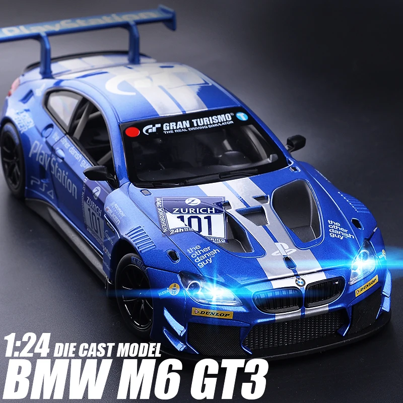 1:24 BMW M6 GT3 Льо Ман Сплав Състезателен Автомобил Модел за Леене Под Налягане-Метална Играчка Спортен Автомобил Модел за Симулация на Звук, Светлина Колекция Подарък F122